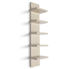 the wall shelf is made from wood and has three shelves on each side, one with two