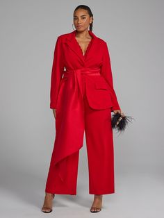 Red Pant Suit Women, Cocktail Attire For Women Plus Size, Red Monochromatic Outfit, Office Holiday Party Outfit, Office Party Outfits, Suits For Women Indian, Cocktail Attire For Women, Plus Size Suit, Waist Blazer