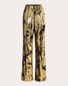 Tailored with pressed front pleats, these Rabanne pants decorate their subtle bootcut silhouette with all-over sequin embellishments. Pair with the Sequin High-Low Top in Black / Gold for head-to-toe shimmer. Pressed front pleats Sequin embellishments Self: 74% acetate, 26% silk Contrast: 50% cotton, 50% polyester Lining: 100% cotton Dry clean only Made in Madagascar Size & Fit Size FR 34 (US 2 / XS): 31.89in chest, 24.02in waist, 34.25in hips Size FR 36 (US 4 / S): 33.46in bust, 25.59in waist, Luxury Chic Sequin Pants, Luxury Glamorous Sequin Pants, Luxury Gold Sequined Pants, Glamorous Sequined Wide-leg Pants, Luxury Sequin High-waisted Pants, Black Sequin Pants, Gold Pants, High Low Top, Civil Wedding Dresses