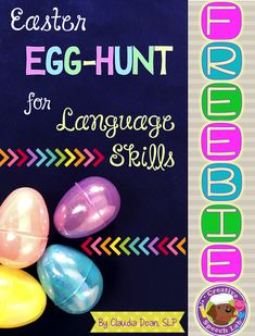 Take a peek at this fun Egg-Hunt language therapy idea and grab it for FREE to use with your students! Preschool Slp, Preschool Speech, Pediatric Therapy, Plastic Easter Eggs