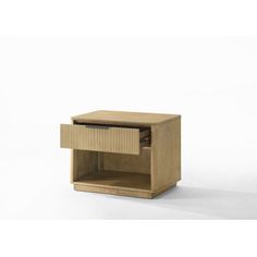 a small wooden table with drawers on the bottom and an open drawer in the middle