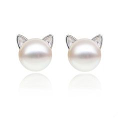 PRICES MAY VARY. This teeny tiny love kitty stud earrings is adorable. It's very dainty and elegant pearl stud earrings . It would make a great gift for the cat fanatic in your life. Made of solid sterling silver, platinum plated to keep extra shine, AAAAA white buttom freshwater cultured pearl Pearl size about 7.5mm / 0.29in (0.5mm differs due to manual measurement), suit for women lady who prefer delicate understated look. Packaged in elegant presentation box with "S.Leaf", perfect for giving Gold Ear Jacket, Cat Earrings Studs, Pearl Earrings Wedding, Women's Rings, Cat Ear, Ear Stud, Best Jewelry, Earrings Pearl, Earrings Women