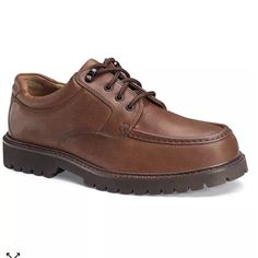 Brand New In Box Mens Brown Leather Oxfords By Dockers Brown, Lace Up Oil Resistant Thick Soles Sz 10 Brown Moc Toe Lace-up Shoes With Leather Footbed, Masculine Brown Leather Shoes With Round Toe, Brown Moc Toe Lace-up Shoes For Business Casual, Brown Low-top Shoes For Business Casual, Masculine Brown Moc Toe Dress Shoes, Brown Moc Toe Lace-up Shoes With Rubber Sole, Brown Lace-up Shoes With Leather Footbed For Business Casual, Brown Round Toe Dress Shoes, Masculine Brown Round Toe Dress Shoes