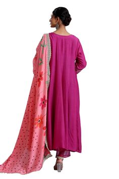 Burgundy anarkali with floral thread, sequin and bead embroidery. Paired with a pant, inner and printed dupatta with a lace border. - Aza Fashions Burgundy Anarkali, Floral Anarkali, Printed Dupatta, Beaded Neckline, Lace Border, Bead Embroidery, Pants Pattern, Pant Set, Embroidered Silk