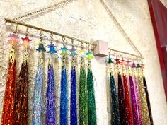 Salon Hair Tinsel With Hanging Display 19 Colors to Choose - Etsy Hair Tinsel Extensions, How To Organize Hair Tinsel, Storing Hair Tinsel, Hair Tinsel Display Ideas, How To Store Hair Tinsel, Hair Tinsel Display, Hair Tinsel Storage, Hair Tinsel Storage Ideas, Hair Extension Display Ideas