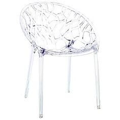 a clear plastic chair sitting on top of a white floor