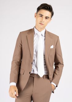 Experience the sophistication and comfort of the Astor Light Brown Stretch Suit, crafted from premium stretch cotton and designed with a timeless classic style. Its light brown hue is versatile for many occasions, so you can look effortlessly elegant without compromising on comfort. Tailored Brown Suits With Hidden Button Closure, Brown Suits With Hidden Button Closure, Timeless Beige Business Suit, Elegant Single Button Brown Blazer, Classic Brown Suit For Work, Brown Slim Fit Suit For Office, Elegant Brown Business Suit, Classic Brown Suit For Office, Tailored Brown Elegant Suits