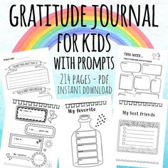 Gratitude Journal For Kids With Prompts DIGITAL PRODUCT - INSTANT DOWNLOAD Printable Gratitude Journal For Kids - PDF file First 24 pages contain prompts and activities for kids, e.g.: - personal information - favorite things, like color, toy, etc. - favorite food - favorite activities, places - best friends - and many more Next pages contain: - my weekly schedule - daily prompts, like "The best thing about today is..." for 7 days of the week - week summary: "There's something good in every day. Homeschool Daily Schedule, Gratitude Journal For Kids, Daily Prompts, Gratitude Activities, Journal For Kids, Gratitude Challenge, Activities For Children, Daily Gratitude