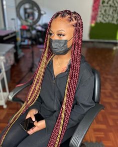 Red And Blonde Braids, Burgundy Box Braids, Braiding Hair Colors, Weave Hairstyles Braided, Red Blonde, Blonde Box Braids, Big Box Braids Hairstyles, Colored Braids