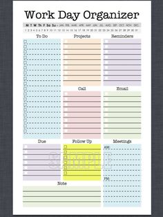 the printable work day organizer