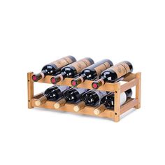 a wooden wine rack with six bottles of wine in it on a white background, there is no image here to provide a caption for an additional caption