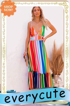 Crochet Insert Multicolor Striped Maxi Dress Spring Multicolor Color Block Midi Dress, Multicolor Color Block Midi Dress For Spring, Chic Multicolor Color Block Maxi Dress, Multicolor Color Block Midi Dress For The Beach, Casual Multicolor Patchwork Maxi Dress, Multicolor Color Block Maxi Dress For Vacation, Bohemian Multicolor Color Block Dress, Spring Beach Color Block Maxi Dress, Bohemian Color Block Summer Dress