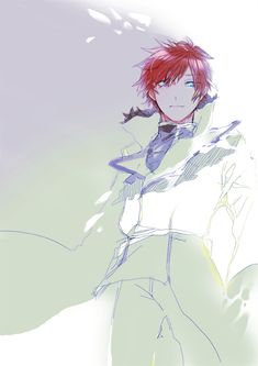 an anime character with red hair and blue eyes