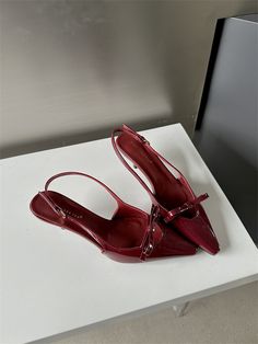 size: 37, Color: Red Shoes Summer 2024, 90s Heels, Red Kitten Heels, Red Leather Shoes, Hollow Point, Burgundy Shoes, Colorful Heels, Shoe Covers, Style Korean