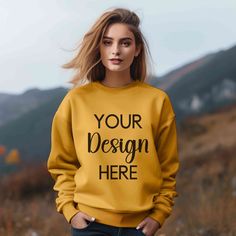 Elevate your sweatshirt designs with this premium Gold Gildan 18000 Sweatshirt Mockup! 🚀 Ideal for Etsy sellers and designers, this crewneck women model mockup will make your designs stand out effortlessly.  WHAT IS INCLUDED: 📸 1 high-resolution JPG image, for showcasing you designs beautifully.  Once your payment is confirmed, you'll receive the download link via Etsy email and also find it in your Etsy profile's purchase section.  HOW TO USE: Simply overlay your design onto the mockup using Custom Print Crew Neck Hoodie For Fall, Crew Neck Hoodie With Custom Print For Fall, Customizable Crew Neck Hoodie For Fall, Customizable Crew Neck Sweater For Fall, Fall Crew Neck Sweater With Branding, Fall Crew Sweatshirt With Branding, Fall Crew Neck Sweatshirt With Custom Print, Fall Sweater With Custom Print And Crew Neck, Fall Crew Neck Sweater With Custom Print