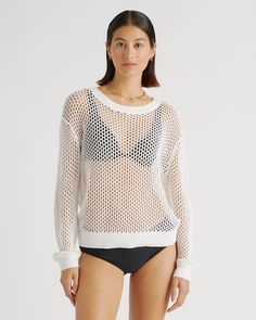 Meet your new travel must-have. Our breezy open-knit sweater—made with supple 100% organic cotton—is versatile enough to be thrown over a swimsuit or paired with a tank and shorts for a day of sightseeing. With a nice drape and a relaxed fit, you’ll want to wear it long after your vacation glow has faded. Silk Pajamas Shorts, Crochet Cover Up, Alpaca Sweater, Boho Fall, Open Knit Sweater, Cotton Crochet, Open Knit, Sweater Making, White Maxi Dresses