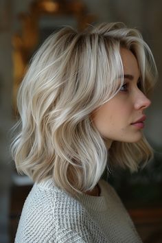 White Blonde Shoulder Length Hair, Short Champagne Blonde Hair, Short Blonde Root Smudge, Cool Blonde Short Hair, Shoulder Length Haircut Blonde, Short Hair Cuts For Women Blonde, Blonde Trends 2024, Short Blonde Hairstyle Women, Short Hairstyle Women Blonde