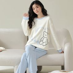 Loforay Cartoon Long Women PJs Set Comfy 100% Cotton Cute Cotton Lounging Sets, Playful White Set With Relaxed Fit, Soft Cotton Sleepwear With Relaxed Fit, Comfy Cotton Sleepwear With Crew Neck, Cozy Cotton Tops For Sleepovers, Comfy White Cotton Sleepwear, Cute Cotton Tops For Lounging, Comfy Cotton Soft Sleepwear, Comfy Cotton Crew Neck Sleepwear