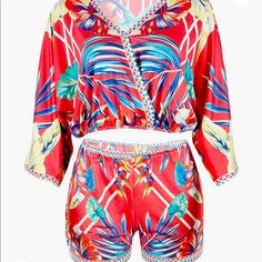 2piece. Vacation Vibes. Never Worn. Red Loungewear Sets For Summer, Chic Red V-neck Sets, Summer Red Floral Print Sets, Red Two-piece Sets For Summer, Two-piece Red Summer Sets, Red Two-piece Sets, Casual Red Spring Sets, Red Chic V-neck Sets, Red V-neck Chic Sets