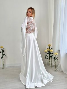 Bridal robe for bride  Luxury lace bridal robe  Wedding kimono robe  Floor length robe  Bride robe with train  Long Brida Robe is made of high-qualiry silk satin.  Beautiful dressing gown with a train on the floor! When you have one of the most important wedding day in your life, everything should be perfect! You probably planned every minute of this day and now you are ready to make it real. The perfect day starts from the very morning which will be remembered every time you will look at your p Long Wedding Robes For Bride, Bridal Kimono Robe, White Bridal Robe, Long Bridal Robe, Bridal Dressing Gown, Silk Robe Long, Lace Bridal Robe, Bridal Kimono, Wedding Kimono