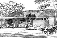 this is an artist's rendering of the front elevation of these ranch house plans