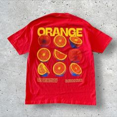 **Orange Graphic Tee** Brighten up your wardrobe with this vibrant red tee, featuring bold yellow "ORANGE" text and a detailed graphic of sliced oranges. This eye-catching design brings a fun and fresh vibe, perfect for casual streetwear. 👕 Material: 100% Cotton   🎨 Design: Bright Orange Slice Graphic with "ORANGE" Text   📏 Sizes: M-3XL   ⏳ Custom Creation Time: Please allow 1-2 weeks for production. #OrangeGraphicTee #FruitFashion #BoldTshirt #StreetwearStyle #CasualWear #GraphicTshirt #Uniq Fruit Tshirt Design, Orange Short Sleeve T-shirt With Letter Print, Retro Orange Crew Neck T-shirt, Casual Orange Tops With Graphic Design, Atthemoment Shirts, Casual Orange T-shirt With Screen Print, Orange Letter Print T-shirt For Spring, Red Graphic Print T-shirt For Summer, Casual Orange Fruit Print Top