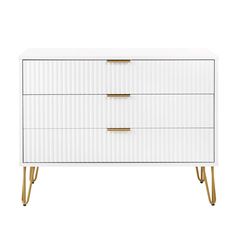 a white and gold dresser with two drawers