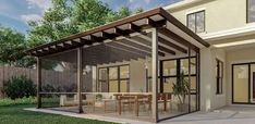 a house with a covered patio in the backyard