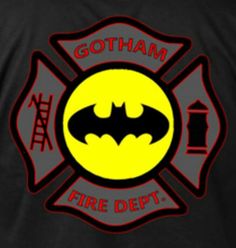 the batman symbol is shown in red and black on a t - shirt that says, gotham fire dept