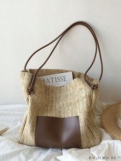 BagForLove - Chic & Compact Colorblock Straw Bag - Perfect for Travel or Beach Getaways! Brown Pouch Shoulder Bag For Beach Season, Summer Canvas Rectangular Shoulder Bag, Brown Square Bucket Bag For The Beach, Square Brown Bucket Bag For Beach, Brown Square Bucket Bag For Beach, Brown Bucket Bag For Everyday Beach Use, Brown Bucket Bag For Everyday Use And Beach Season, Canvas Tote Shoulder Bag For Beach, Vacation Brown Hobo Bag With Removable Pouch