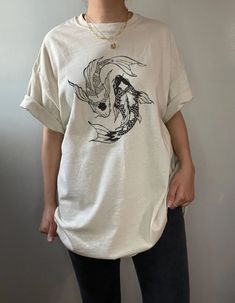 Koi Fish Aesthetic Shirt Japanese Street Wear Japanese T Shirt - Etsy Koi Fish Shirt Design, White Cotton Aesthetic T-shirt, Cool Tshirt Designs Creative, Aesthetic Crew Neck T-shirt With Screen Print, Koi Fish Clothes, White Aesthetic Cotton T-shirt, White Aesthetic Crew Neck T-shirt, White Crew Neck Aesthetic T-shirt, Aesthetic Graphic Print Crew Neck T-shirt