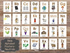 alphabet posters with pictures of animals, letters and numbers for children to use in the classroom