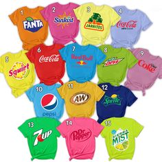 a group of t - shirts that are all different colors and sizes, with the same logo on them