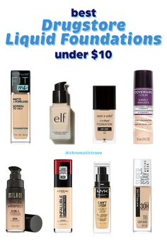 Products listed: 1. Maybelline Fit Me Matte + Powerless Liquid Foundation 2. e.l.f. Flawless Finish Foundation 3. Wet n Wild Photo Focus Foundation 4. CoverGirl & Olay Simply Ageless 3-in-1 Liquid Foundation 5. Milani Conceal + Perfect 2-in-1 Foundation + Concealer 6. L'Oreal Paris Infallible 24 Hour Fresh Wear Foundation 7. NYX Can’t Stop Won’t Stop Full Coverage Foundation 8. Maybelline SuperStay Full Coverage Liquid Foundation #foundation #liquidfoundation #makeup #beauty #skincare Best Cheap Foundation, Wet N Wild Photo Focus Foundation, Best Blush Brush, Wet And Wild Foundation, Nyx Foundation, Cheap Foundation, Order To Apply Makeup, Brown Smokey Eye Makeup, Milani Conceal And Perfect