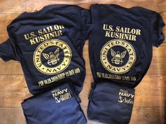 Thanks for visiting Johnson's Custom Creations Etsy shop! All of our items are custom made just for you. This listing is for one shirt as pictured. To order, select Family Member and size. Shirts will be Navy unless a different color is requested at checkout. Design color is gold. Glitter is available at an additional charge Please refer to measurements in size chart. All shirts are true to size unisex fit. Please message us if you'd like a different shirt style or fit SHIRT DETAILS: 4.5 oz, pre Usmc Graduation, Navy Boot Camp Graduation, Navy Quotes, Air Force Basic Training, Navy Graduation, Navy Sister, Us Navy Shirts, Proud Navy Mom, Military Crafts