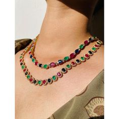 This is part of Chairish’s Fine Jewelry assortment.  Multi Gemstone Necklace in 18K Gold studded with oval cut emerald, ruby, sapphire pieces and diamonds. Accessorize your look with this elegant multi gemstone beaded necklace. This stunning piece of jewelry instantly elevates a casual look or dressy outfit. Comfortable and easy to wear, it is just as exquisite worn alone or layered with other charms for a modern fashion statement.  PRODUCT DETAILS :-  > Material - 18K Solid Yellow Gold  > Gemst Oval Multicolor Jewelry For Formal Occasions, Oval Multi-stone Jewelry For Party, Fine Jewelry Oval Emerald Necklace With Jewels, Oval Emerald Necklace With Jewels In Fine Jewelry Style, Oval Diamond Jewelry With Jeweled Details, Oval Diamond Jeweled Jewelry, Multicolor Ruby Jewelry For Formal Occasions, Oval Emerald Necklace With Jewels, Oval Multicolor Jeweled Jewelry