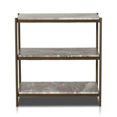 a three tiered shelf with marble top