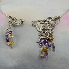 Dragon & Maiden A Quest's Beginning Fantasy Necklace by MysticSwan Unique Handmade Necklaces For Fantasy Events, Handmade Silver Fantasy Necklace, Silver Fusion Necklaces With Artistic Design, Fantasy Amethyst Silver Jewelry, Fantasy Style Amethyst Silver Jewelry, Fantasy Style Silver Amethyst Jewelry, Handmade Fantasy Sterling Silver Necklace, Mystical Silver Jewelry With Gemstone Accents, Handmade Sterling Silver Fantasy Necklace