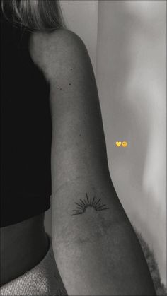 minimalistic sun tattoo Minimalistic Sun Tattoo, Above Elbow Tattoo, Inner Elbow Tattoos, Beachy Tattoos, Boho Tattoos, Elbow Tattoos