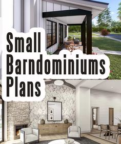 there are two pictures with the words small barndominiums plans in black and white