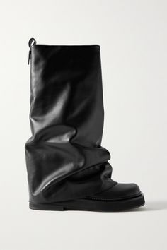 The bold, slouchy design of Attico's 'Robin' boots instantly sets them apart from any you may already own. They're crafted from soft leather that pools into soft folds at the base, giving them a cool, layered look. Style yours with mini hemlines. Sixth Form, Leather Knee Boots, Slouchy Boots, Flat Dress Shoes, The Attico, Raffia Bag, Boots Knee, Sneakers Outfit, Fashion Fits