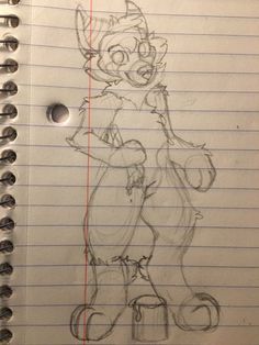 a drawing of a cartoon character on lined paper