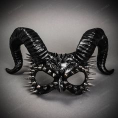 This Devil Steampunk Spikes Mask With Back Twisted Horns Is Made From Plastic, Then Decorated And Spray Painted To Give It An Beautiful Glossy Smooth Finish With Silver Spikes. The Mask Is About 12" Tall And 14" Wide. The Masquerade Mask Will Make A Great Costume Accessory. Product Feature Made From Plastic With Plastic Plastered And Hand Crafted And Hand Painted. Great For A Masquerade Ball, Venetian Costume, Halloween Costume Features Mythological Beasts May Also Be Used As A Display Piece Spr Edgy Black Costume Accessories For Alternative Fashion, Edgy Black Accessories For Alternative Fashion, Gothic Horned Masquerade Mask For Costume Party, Punk Masquerade Mask For Costume Party, Rave Masks And Prosthetics For Halloween, Black Gothic Eye Mask For Masquerade, Gothic Black Eye Masquerade Mask, Rave Style Halloween Masks And Prosthetics, Gothic Black Skull Costume Accessories