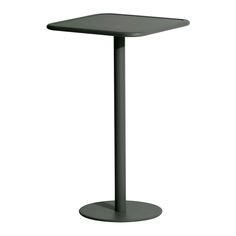 a black table with a metal base