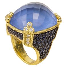 Judith Ripka 18K Yellow Gold Ring Blue Quartz & Sapphires & Diamonds Size: 6.75 SKU: JR01063 Retail price: $14,160.00 Dress Reference, Judith Ripka, Diamond Quartz, 18k Yellow Gold Ring, Ring Blue, Blue Quartz, Quartz Ring, Yellow Gold Ring, Diamond Sizes