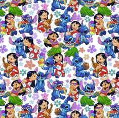 an image of cartoon characters with flowers and butterflies on the background for wallpaper or fabric