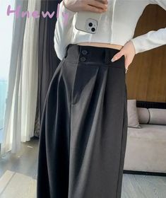 NEW STYLE Women’s Wide Leg Pants Women Korean Style High Waist Black Trouser Office Ladies Fashion Loose Grey Suit Trousers Streetwear [update 20240401] Pants Women Casual, Straight Leg Sweatpants, Wide Leg Pants Women, Sweatpants With Pockets, Y2k Dresses, Grey Suit, Club Party Dresses, Suit Trousers, Gray Suit