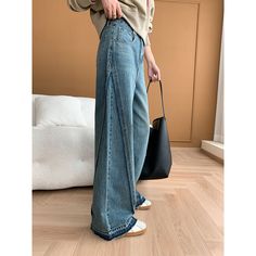 High Waist Raw Edge Micro Flare Jeans Fabric: 87.5% Cotton+7.7% Polyester+4.8% Regenerated Cellulose Size: M, L, XL, 2XL Multiple Color Selections: Blue Season: Spring, Fall, Winter Dance Pants Hip Hop, Vintage Denim Jeans, Dance Pants, Jeans Fabric, Solid Color Shirt, Cardigan Tops, Multiple Color, Denim Pant, Belted Dress