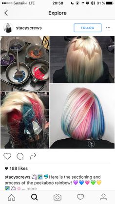 Rainbow Pinwheel Hair, Colored Hair Placement, Vivid Hair Color Undercut, Hair Color Sectioning, Smokestack Hair Color, Colour Placement Techniques, Star Section Hair Color, Hair Color Sectioning Techniques, Rainbow Hair Placement