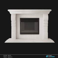 a white fireplace with a black background